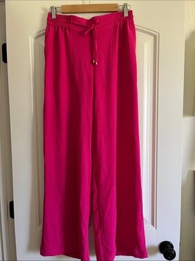 Wide-Leg Pull-On Pants in Fuchsia Pink